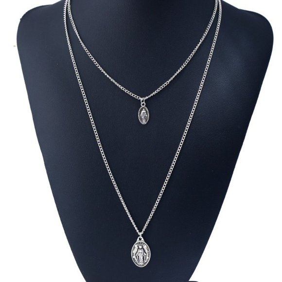 Virgin Mary Multi-Layered Silver Necklace - Picture 7 of 7